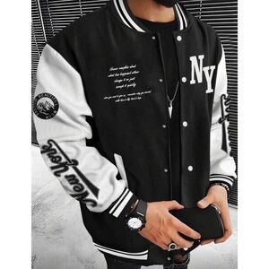 NWT! Manfinity LEGND Mens Graphic Two Tone Black & White Varsity Jacket XXL